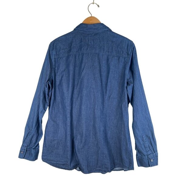 SHIRT 469 Women Size 14 Blue Denim Shirt Button Down Convert Roll Tab 3/4 or L/S - Picture 9 of 12